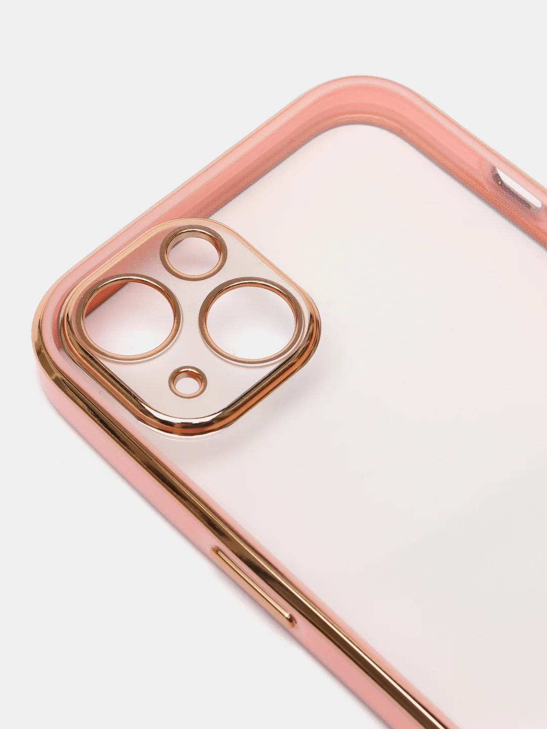 Розовый чехол силиконовый с золотым ободком iPhone 13 (6.1)