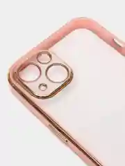 Розовый чехол силиконовый с золотым ободком iPhone 13 (6.1)