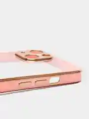 Розовый чехол силиконовый с золотым ободком iPhone 13 (6.1)