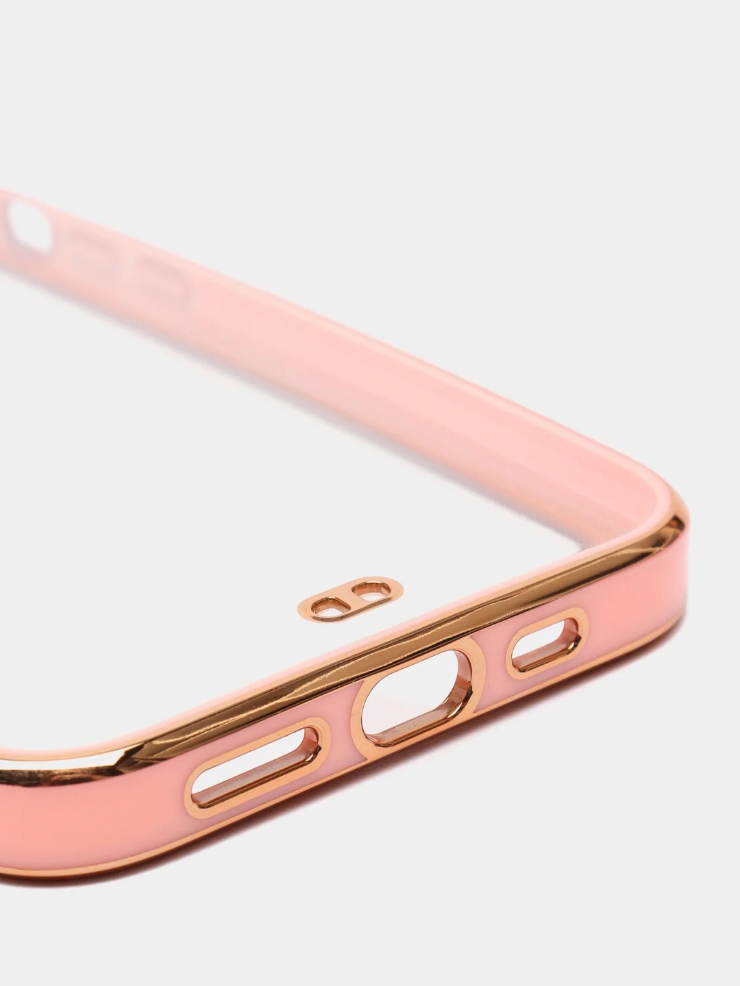 Розовый чехол силиконовый с золотым ободком iPhone 13 (6.1)