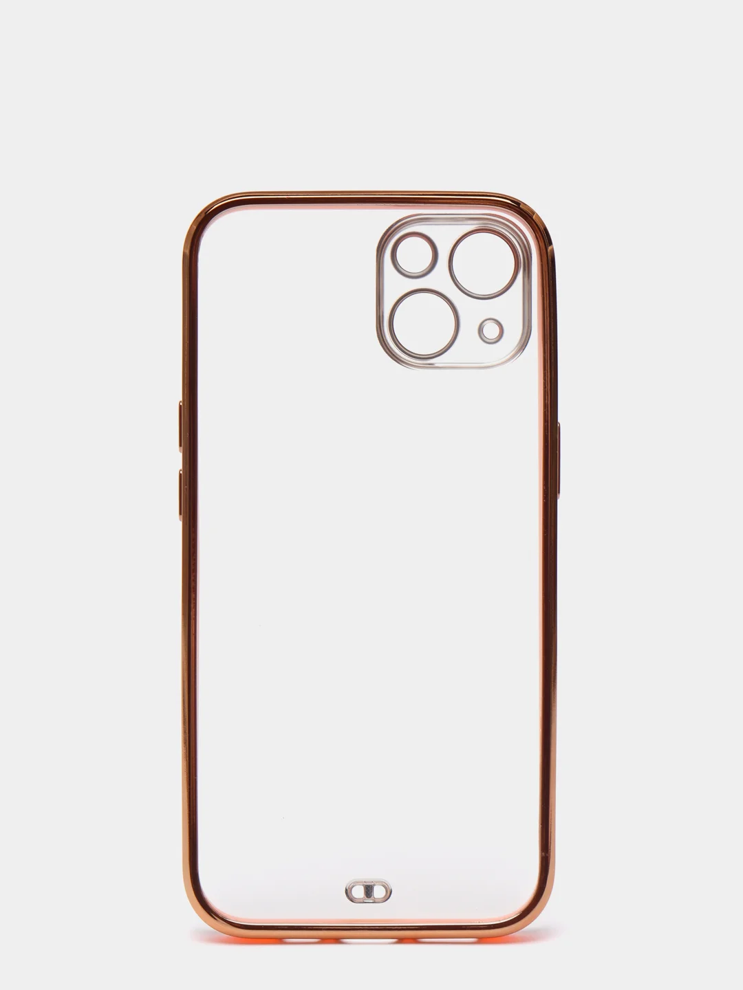 Розовый чехол силиконовый с золотым ободком iPhone 13 (6.1)