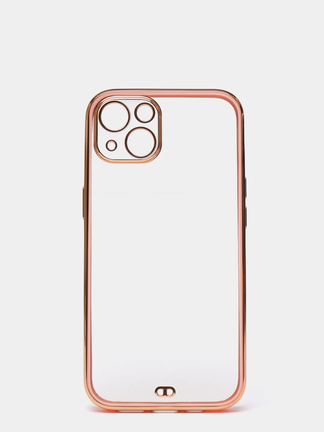 Розовый чехол силиконовый с золотым ободком iPhone 13 (6.1)