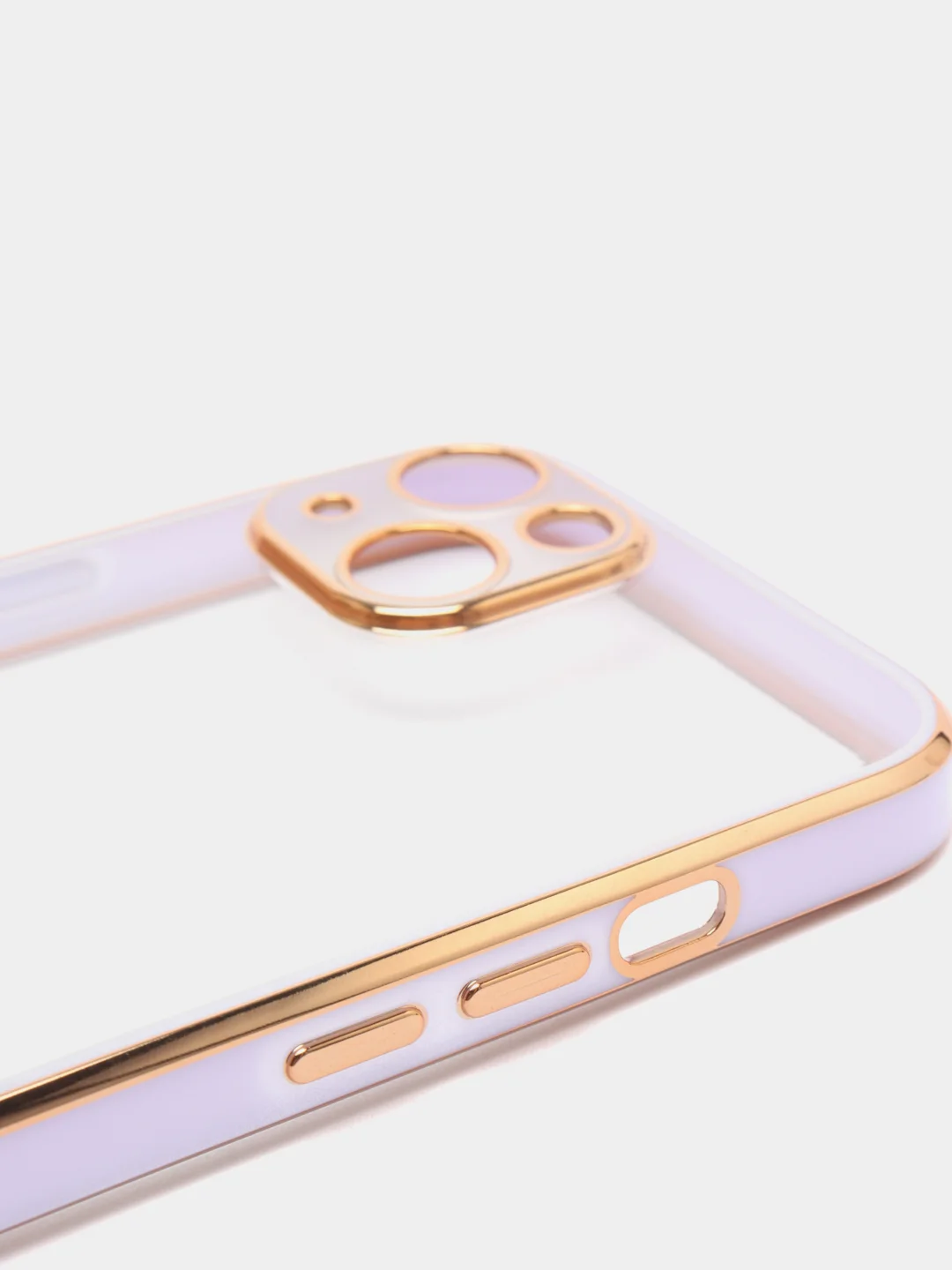 Сиреневый чехол силиконовый с золотым ободком iPhone 13 (6.1)