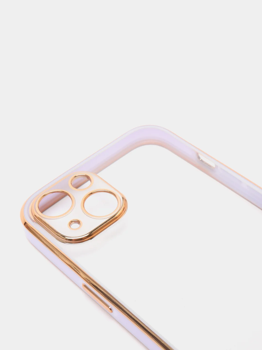 Сиреневый чехол силиконовый с золотым ободком iPhone 13 (6.1)