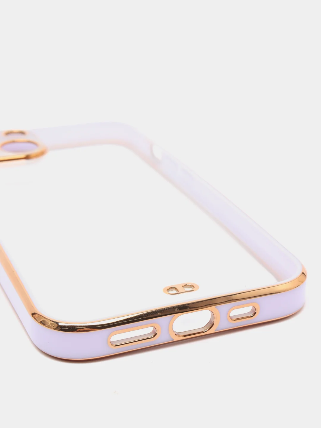 Сиреневый чехол силиконовый с золотым ободком iPhone 13 (6.1)