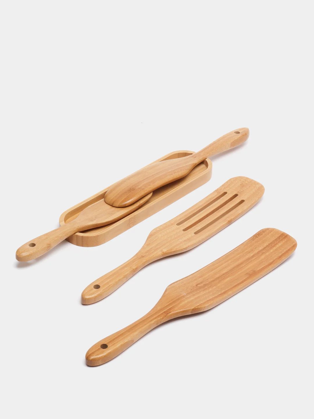Набор лопаток для кухни Kitchen Muse KM-BBS / Лопатки кухонные из бамбука на подставке