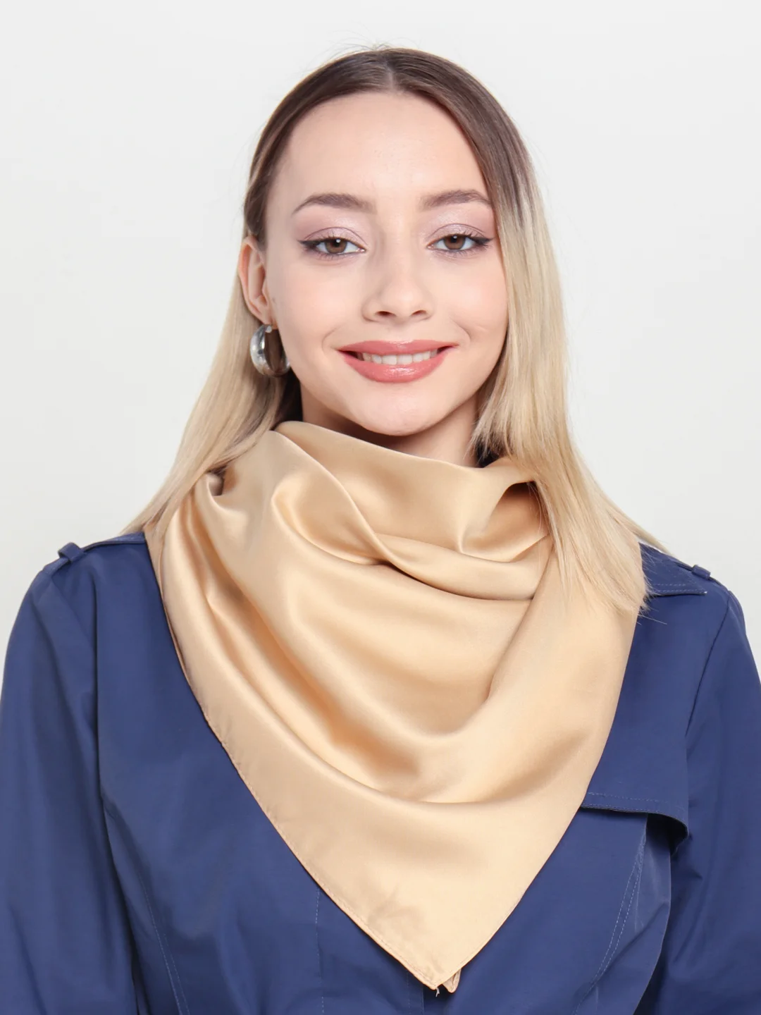 Золотой платок женский, хлопок, шелк, размер 90 х 90
