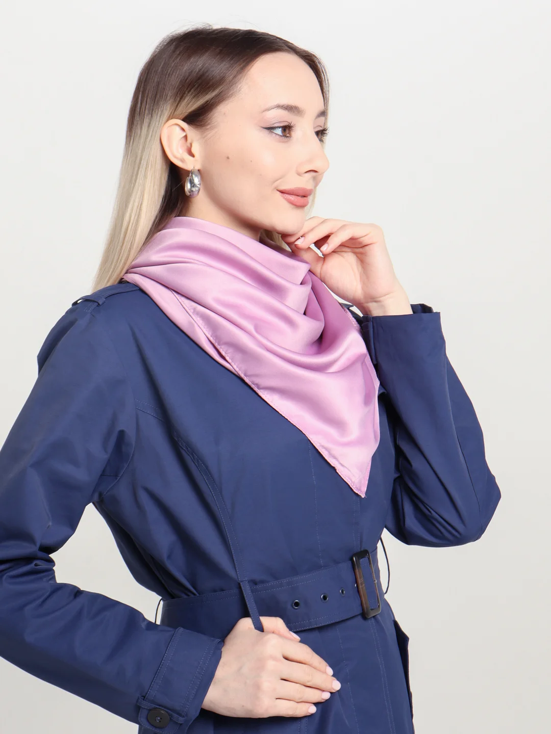 Сиреневый платок женский, хлопок, шелк, размер 90 х 90