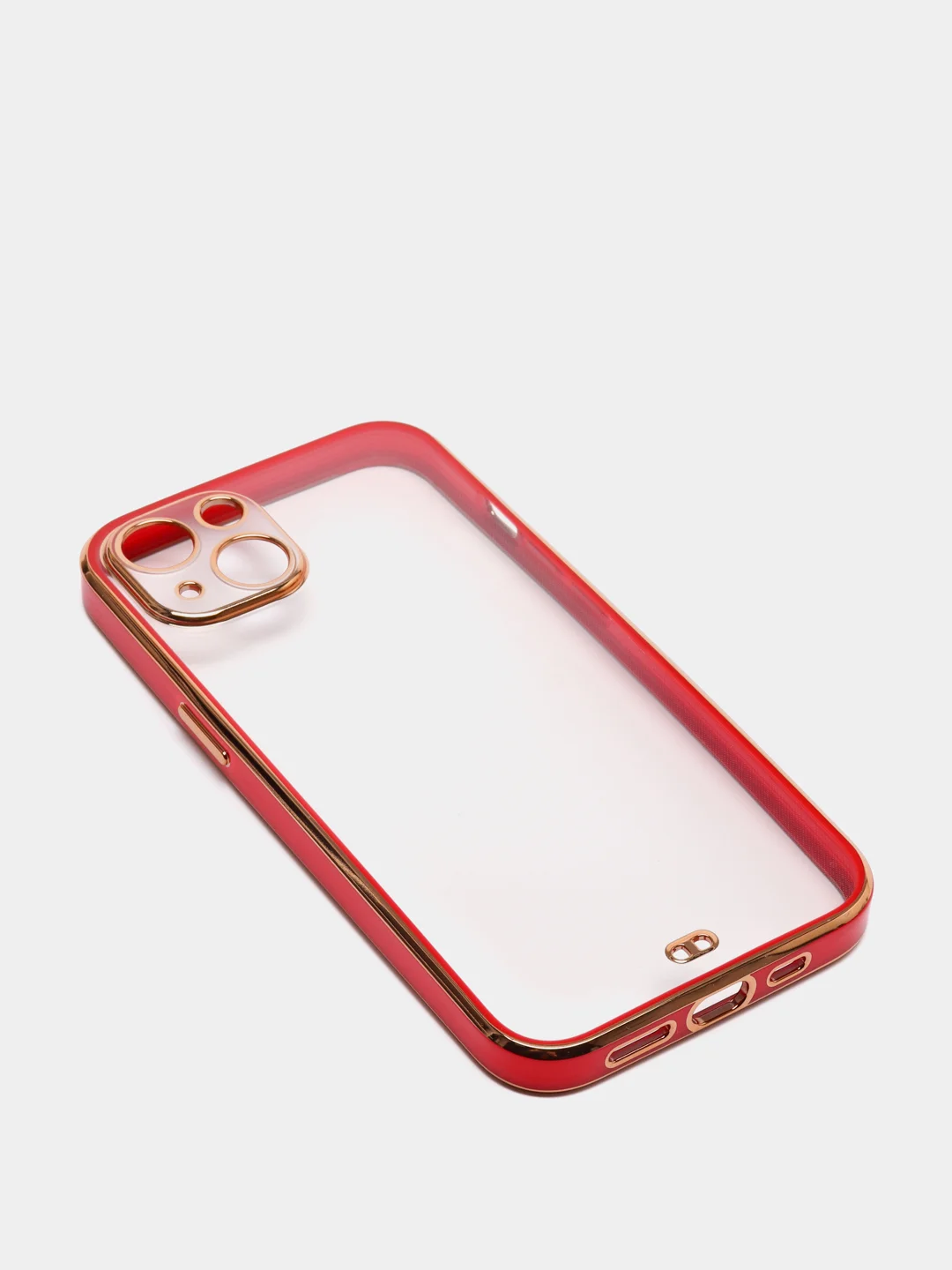 Красный чехол силиконовый с золотым ободком iPhone 13 (6.1)
