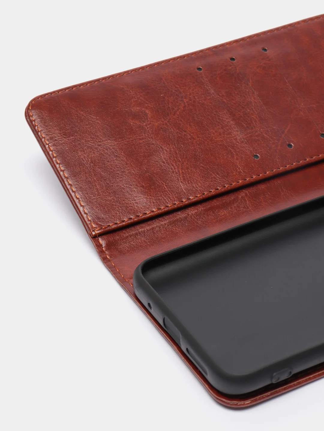 Коричневый кожаный PU чехол-книжка Xiaomi Redmi 10, 4G