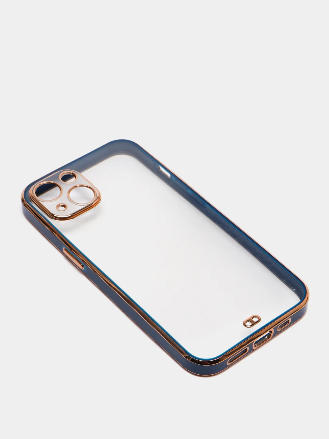 Темно-синий чехол силиконовый с золотым ободком iPhone 13 (6.1)