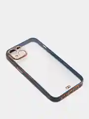 Темно-синий чехол силиконовый с золотым ободком iPhone 13 (6.1)