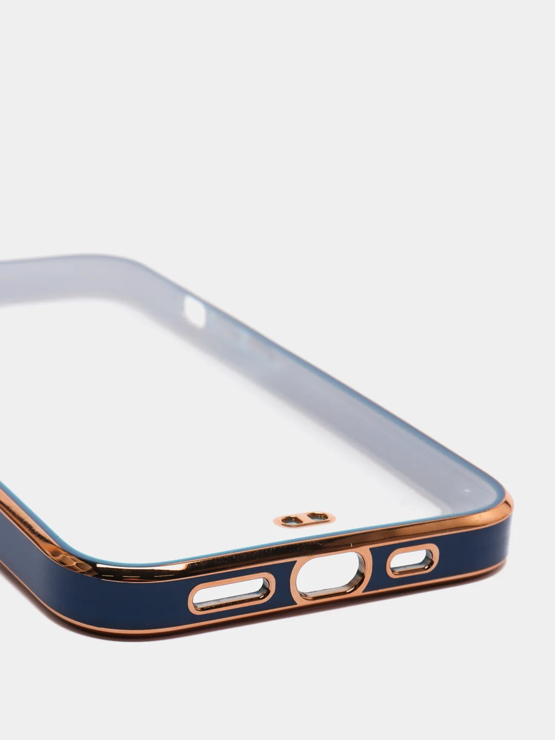 Темно-синий чехол силиконовый с золотым ободком iPhone 13 (6.1)