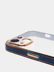 Темно-синий чехол силиконовый с золотым ободком iPhone 13 (6.1)