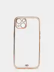 Белый чехол силиконовый с золотым ободком iPhone 13 (6.1)