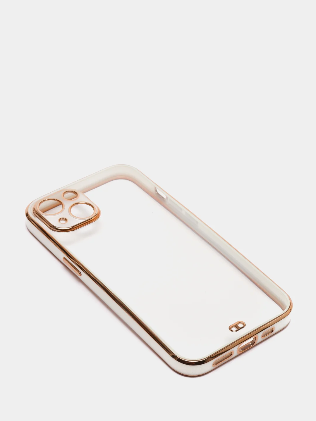 Белый чехол силиконовый с золотым ободком iPhone 13 (6.1)