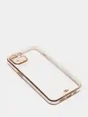 Белый чехол силиконовый с золотым ободком iPhone 13 (6.1)