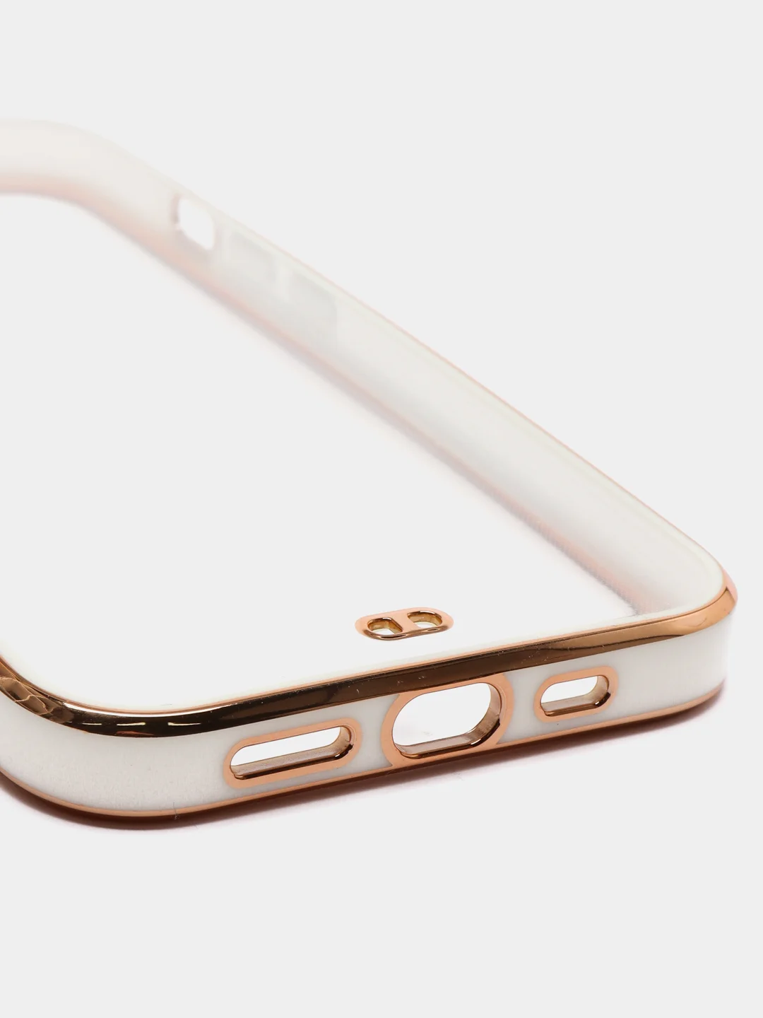 Белый чехол силиконовый с золотым ободком iPhone 13 (6.1)
