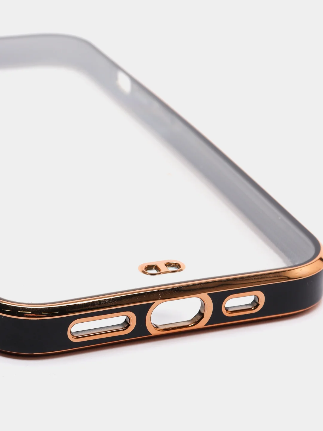 Черный чехол силиконовый с золотым ободком iPhone 13 (6.1)