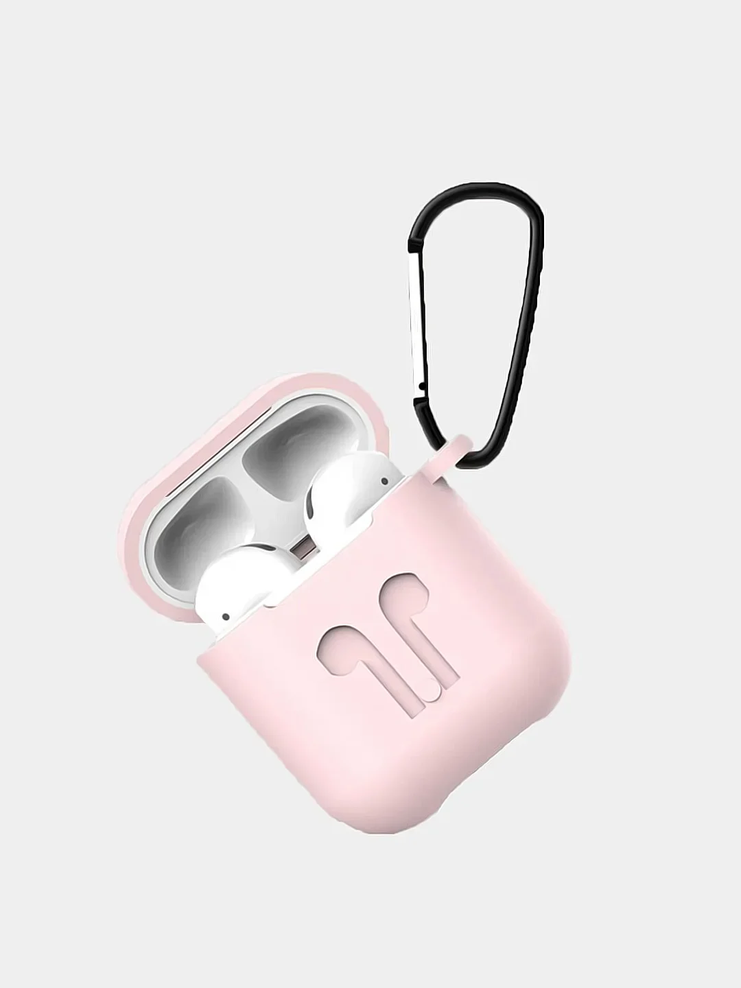 Розовый силиконовый чехол для наушников Apple AirPods, аирподс, карабином, красный, розовый черный