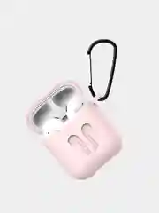 Розовый силиконовый чехол для наушников Apple AirPods, аирподс, карабином, красный, розовый черный