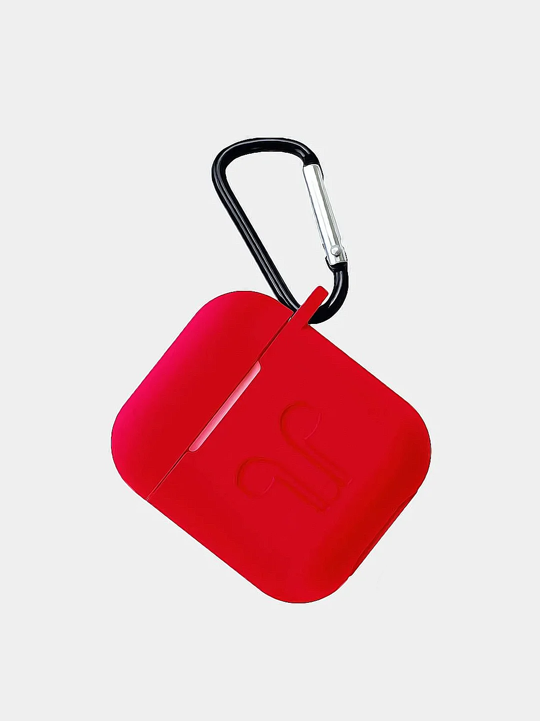Красный силиконовый чехол для наушников Apple AirPods, аирподс, карабином, красный, розовый черный