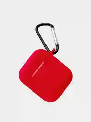 Красный силиконовый чехол для наушников Apple AirPods, аирподс, карабином, красный, розовый черный