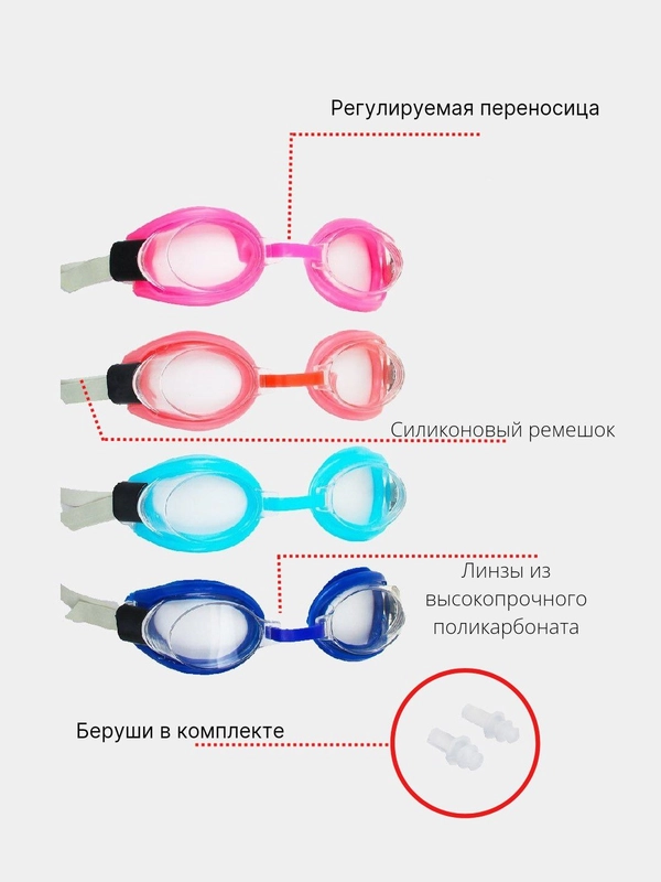 Очки для плавания с берушами детские, очки плавательные, водонепроницаемые очки