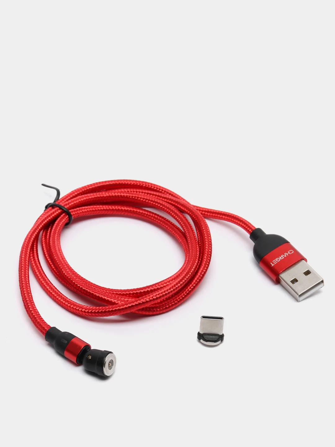 Красный usb кабель Charget магнитный для заряда смартфона 2.4 А+коннектор micro, type c, lightning
