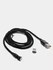 Черный usb кабель Charget магнитный для заряда смартфона 2.4 А+коннектор micro, type c, lightning