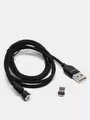Черный usb кабель Charget магнитный для заряда смартфона 2.4 А+коннектор micro, type c, lightning