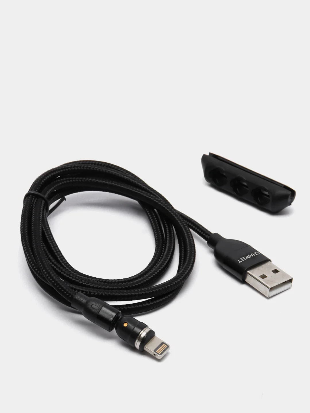 Черный usb кабель Charget магнитный для заряда смартфона 2.4 А+коннектор micro, type c, lightning