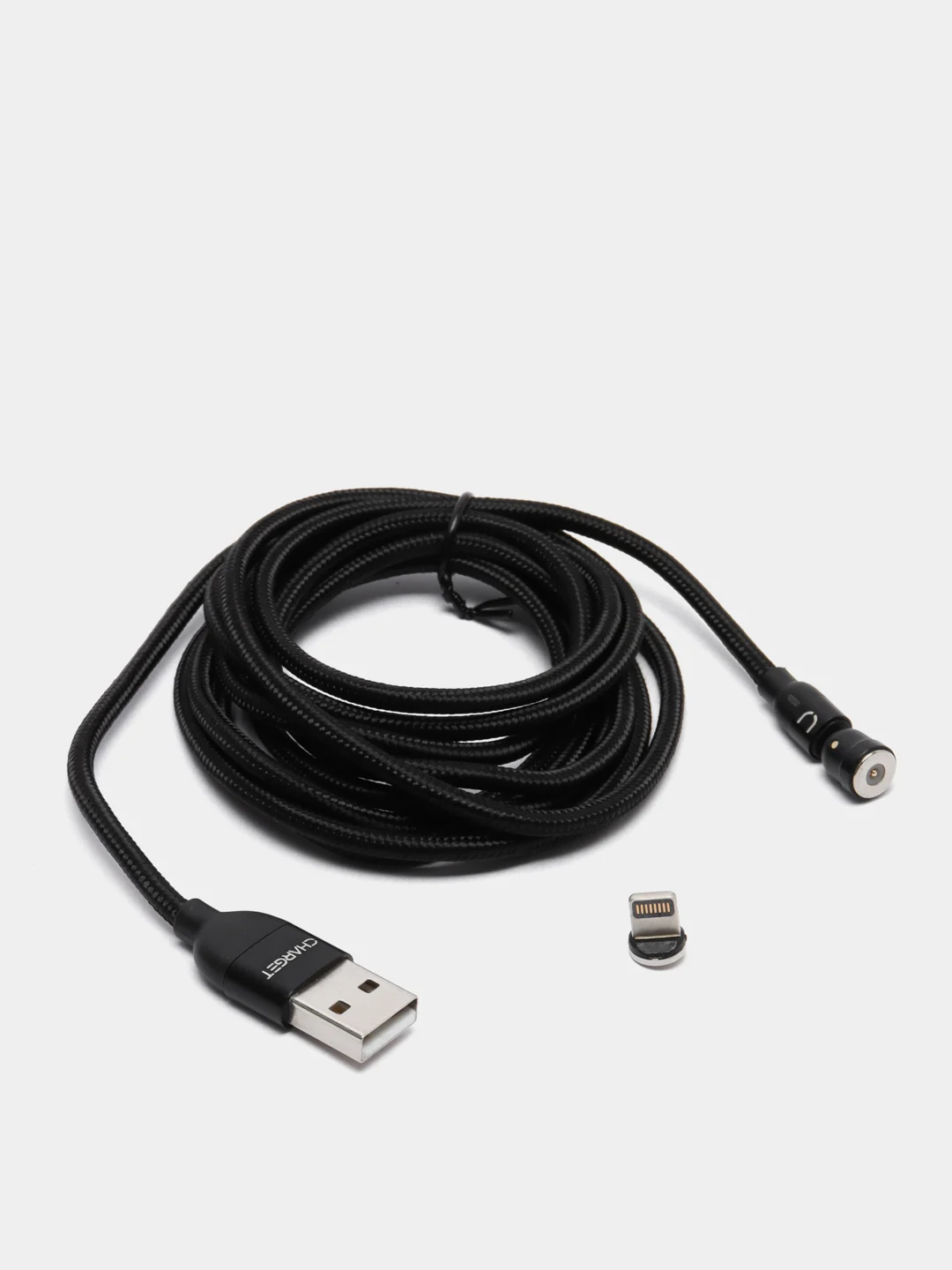 Черный usb кабель Charget магнитный 2-х метровый для зарядки, 2,4 A поворотный micro, type c, ios