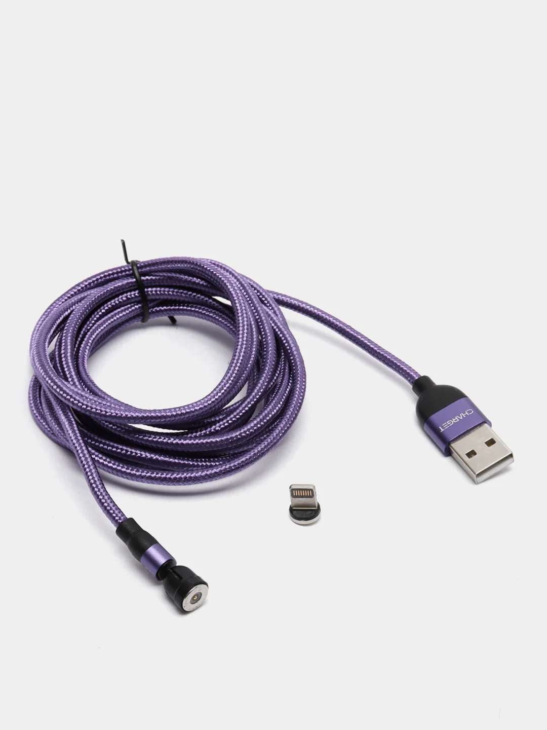 Фиолетовый usb кабель Charget магнитный 2-х метровый для зарядки, 2,4 A поворотный micro, type c, ios