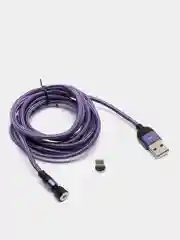 Фиолетовый usb кабель Charget магнитный 2-х метровый для зарядки, 2,4 A поворотный micro, type c, ios