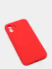 Красный чехол силиконовый для iPhone 12 матовый с защитой камер, закрытым низом и бархатом внутри