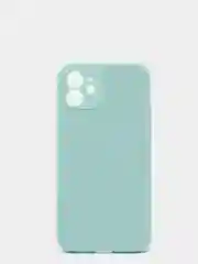 Бирюзовый чехол силиконовый для iPhone 12 матовый с защитой камер, закрытым низом и бархатом внутри