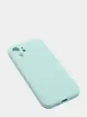 Бирюзовый чехол силиконовый для iPhone 12 матовый с защитой камер, закрытым низом и бархатом внутри