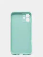 Бирюзовый чехол силиконовый для iPhone 12 матовый с защитой камер, закрытым низом и бархатом внутри