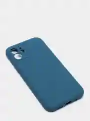Синий меланж чехол силиконовый для iPhone 12 матовый с защитой камер, закрытым низом и бархатом внутри