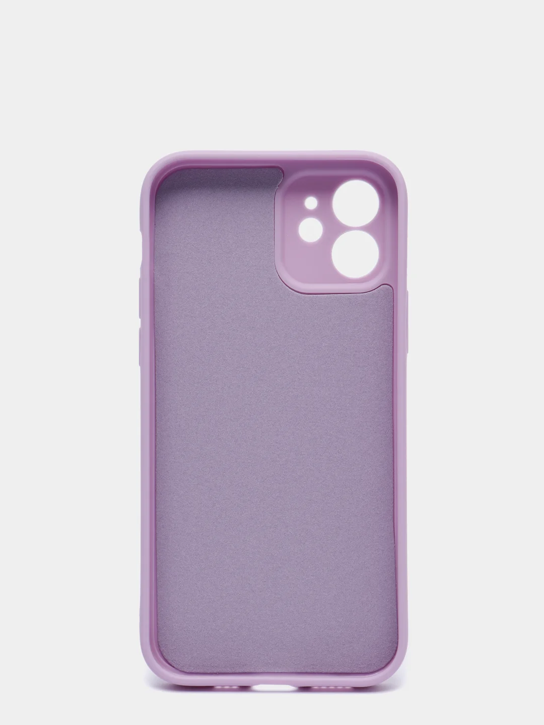 Лавандовый чехол силиконовый для iPhone 12 матовый с защитой камер, закрытым низом и бархатом внутри