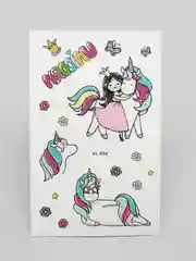Розовый татуировки "Единороги, мультяшные животные", 12*7,5 см