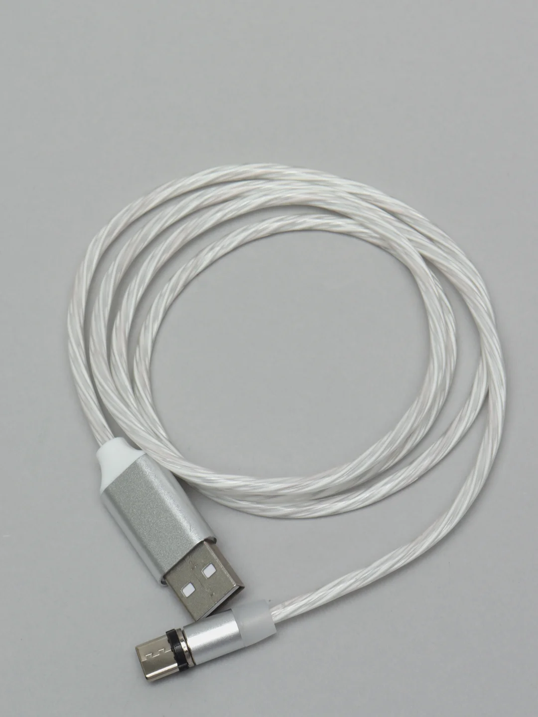 Белый кабель магнитный, светящийся 2.1А+магнитный коннектор (micro usb, Apple lightning, type c)