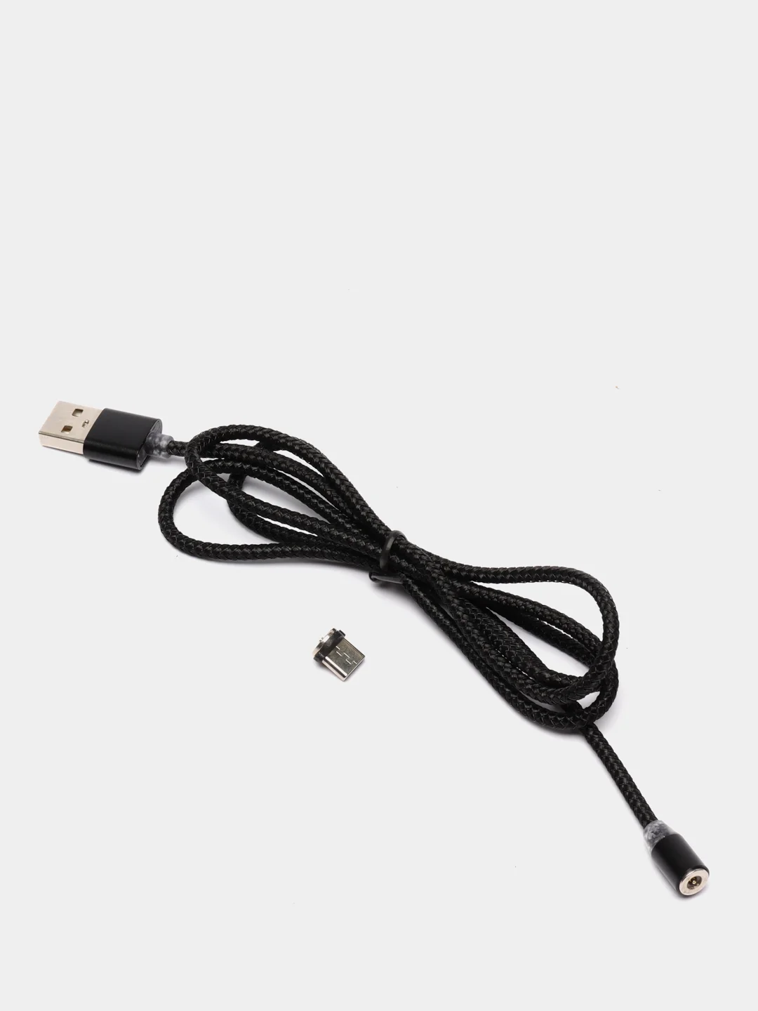 Черный магнитный кабель, разъёмы MicroUSB, Type-C, Lightning для Андроид, iPhone с подсветкой