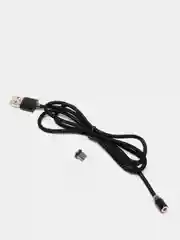 Черный магнитный кабель, разъёмы MicroUSB, Type-C, Lightning для Андроид, iPhone с подсветкой