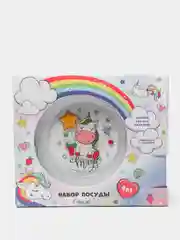 Набор посуды детский Единорог 3 предмета, подарочная упаковка, стекло