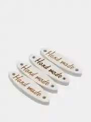 Белый пуговицы-шильдик "Hand made", деревянные
