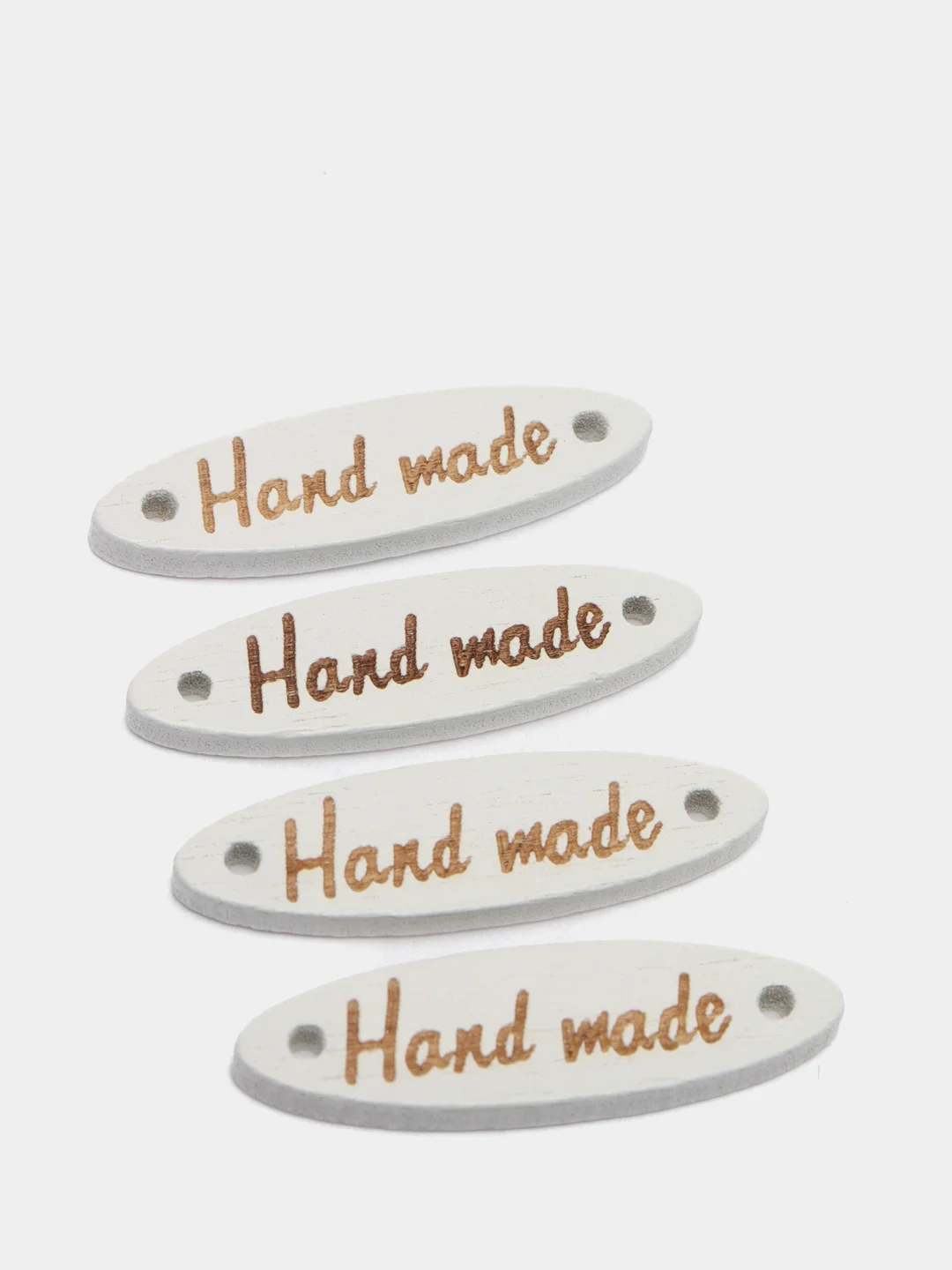 Белый пуговицы-шильдик "Hand made", деревянные