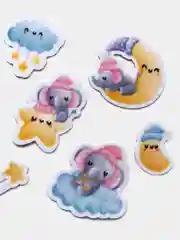 Наклейки стикеры из фетра Малышки слоники сон