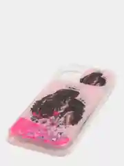 Тёмно-розовый чехол iPhone 11 силиконовый переливающийся жидкий с блестками и защитой камеры